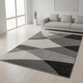 Tapis géométrique moderne à poils ras – Design élégant en gris, crème & noir