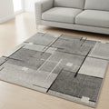 Moderner geometrischer Kurzflor-Teppich – Grau, Schwarz & Creme, stilvoller Blickfang