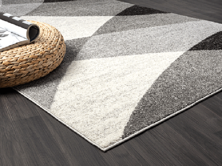 Modern Geometrisch Laagpolig Vloerkleed – Stijlvol Design in Grijs, cream & Zwart — sfeerbeeld in interieur