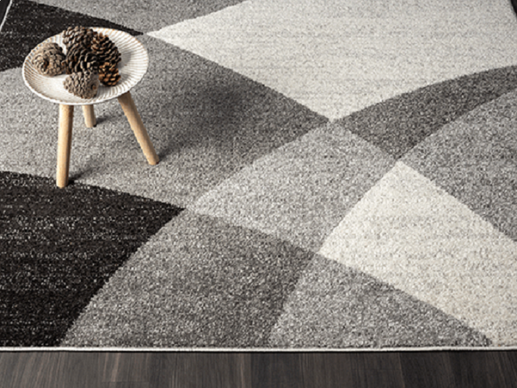 Modern Geometrisch Laagpolig Vloerkleed – Stijlvol Design in Grijs, cream & Zwart — hoek