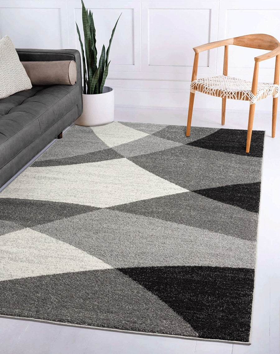 Modern Geometrisch Laagpolig Vloerkleed – Stijlvol Design in Grijs, cream & Zwart — detail weefsel
