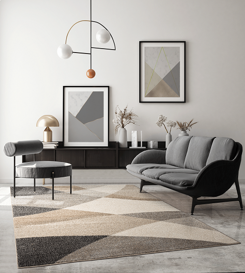 Modern Geometrisch Laagpolig Vloerkleed – Stijlvol Design in Neutrale Aardetinten — sfeerbeeld in interieur