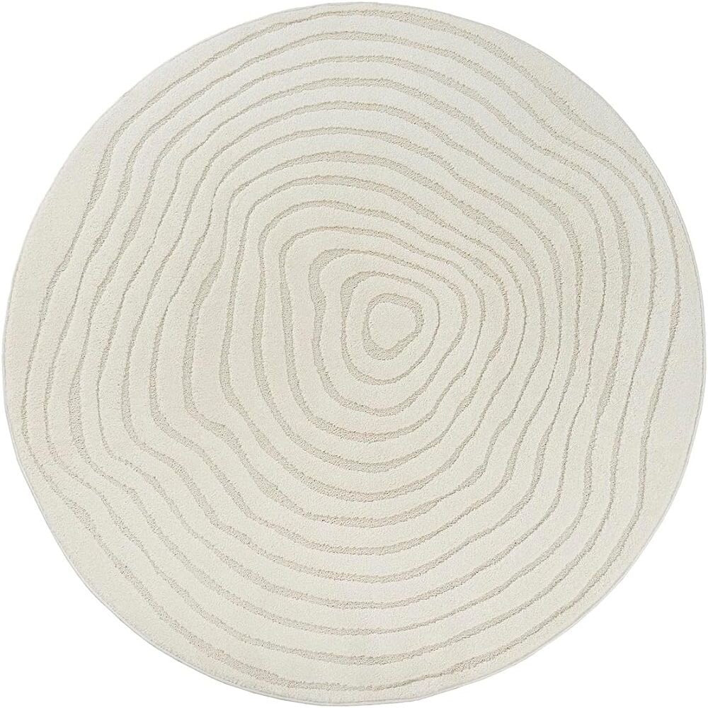 Rond Vloerkleed Elio – Japandi, Laagpolig met 3D-Effect in Crème — sfeerbeeld in interieur