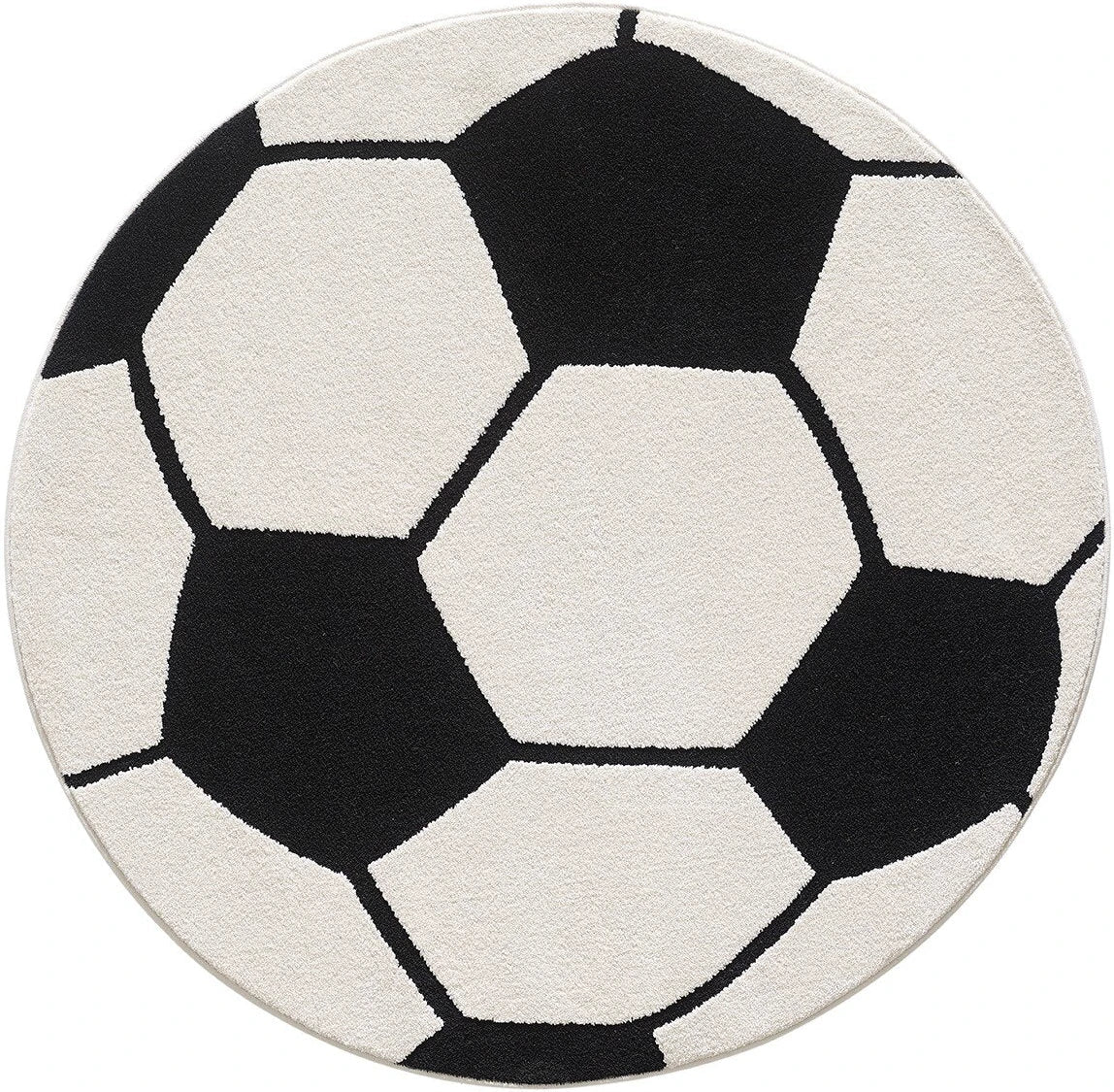 Rond Voetbal Vloerkleed – Stoer Kinderkamer Kleed – Zwart Wit – Zacht & Speels Design - Vooraanzicht