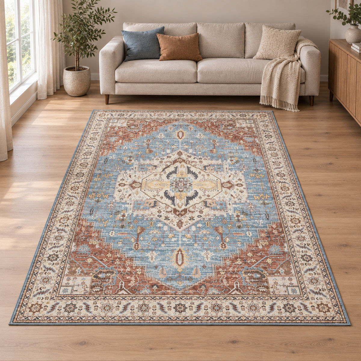 Vloerkleed Aria 3204 multicolour – volledig patroon in woonkamer