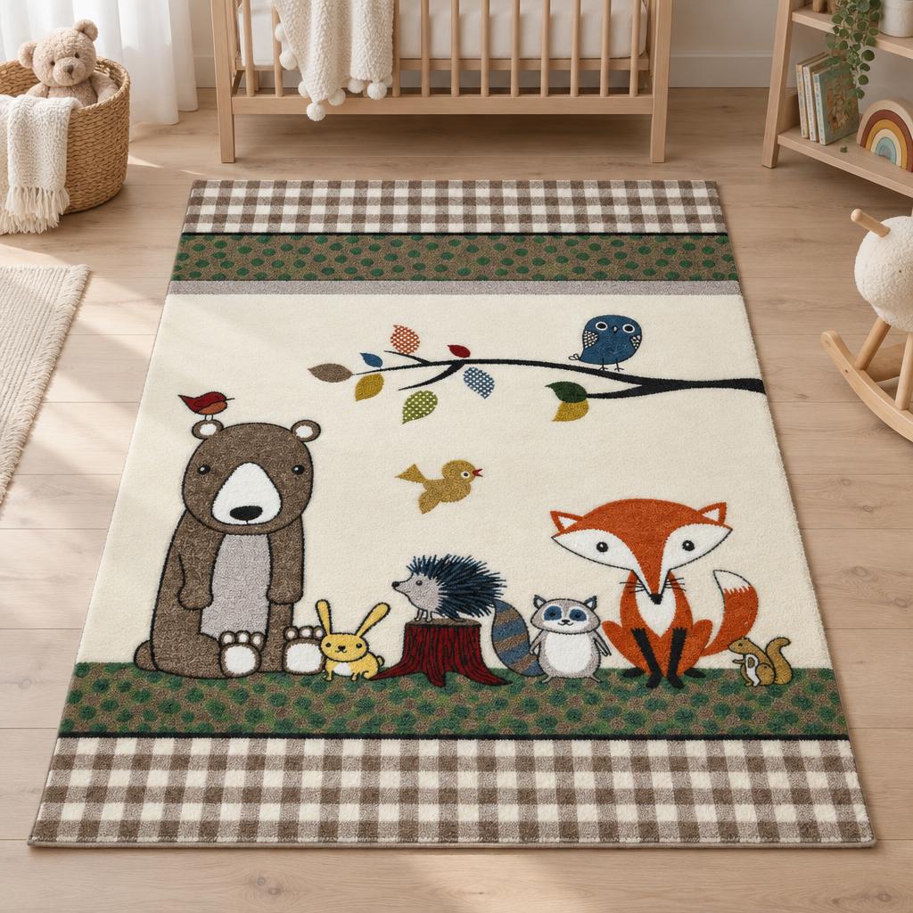 Vloerkleed Diamond Kids Crème met bosdieren – sfeerimpressie in de kinderkamer