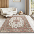 Vloerkleed Dubai Deluxe – Klassiek Oosters Medaillonmotief in Beige en Crème