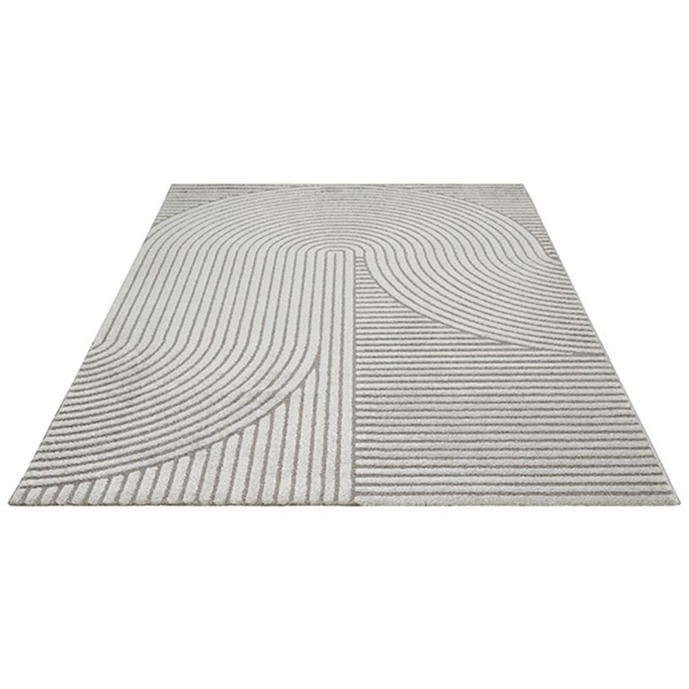 Vloerkleed Elio Japandi – Modern Design met Halve Cirkels in Grijs - Vooraanzicht