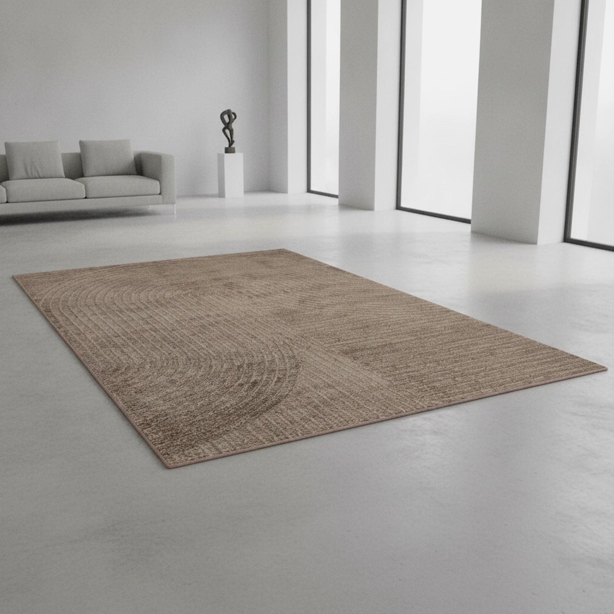 Vloerkleed Elio Japandi – Modern Design met Halve Cirkels in Bruin - Sfeerbeeld