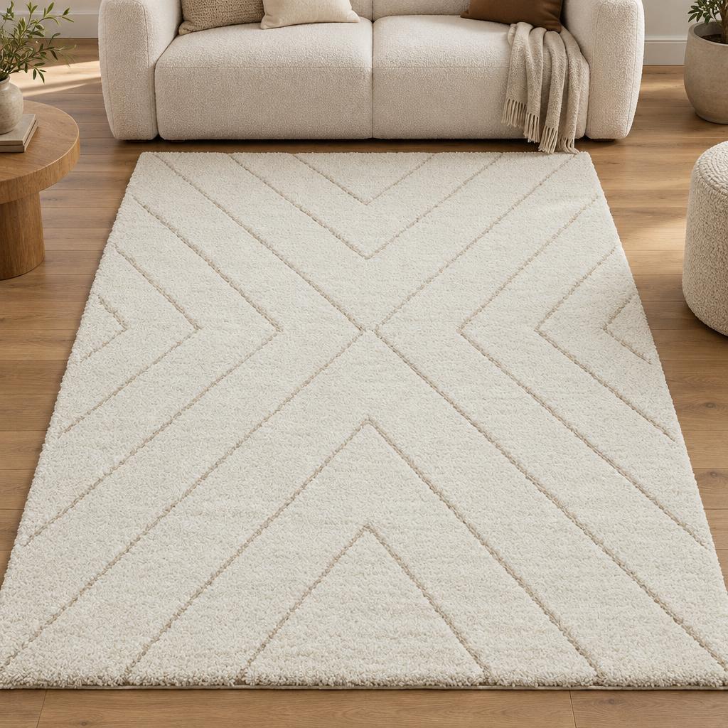 Vloerkleed Ideal Shaggy Crème 80362 – sfeerimpressie in de woonkamer