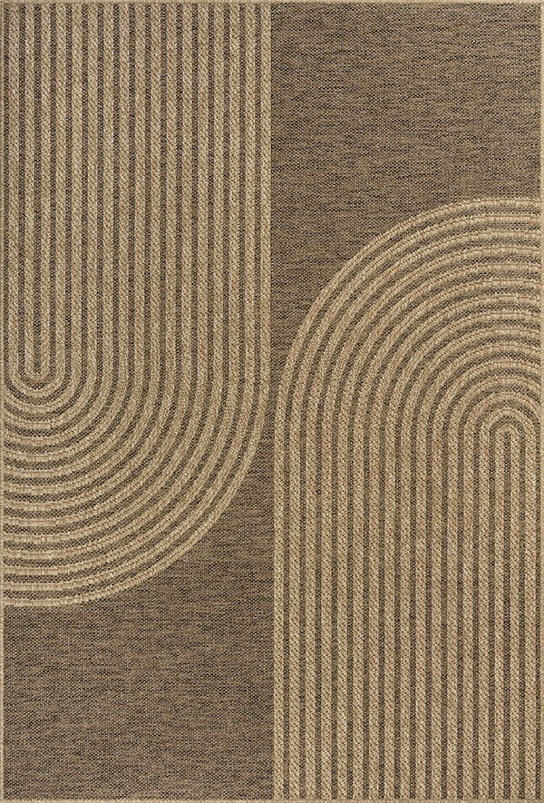 Vloerkleed Kenzy – Geschikt voor Binnen en Buiten – Natuurlijk Lijnpatroon – Beige Bruin — hoek