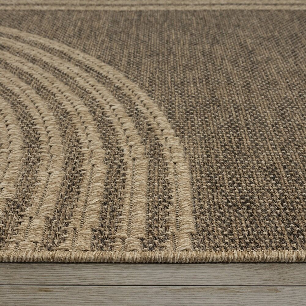 Vloerkleed Kenzy – Geschikt voor Binnen en Buiten – Natuurlijk Lijnpatroon – Beige Bruin — bovenaanzicht