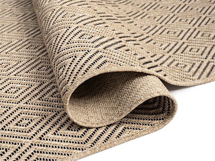 Vloerkleed Kenzy – Geschikt voor Binnen en Buiten – Natuurlijk Ruitmotief – Beige Bruin - Vooraanzicht