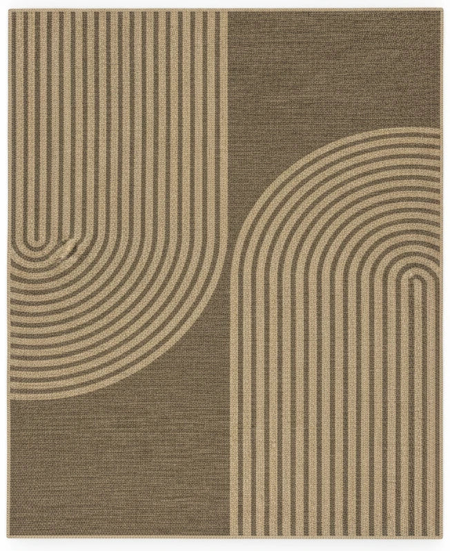 Vloerkleed Kenzy – Geschikt voor Binnen en Buiten – Natuurlijk Lijnpatroon – Beige Bruin - Vooraanzicht