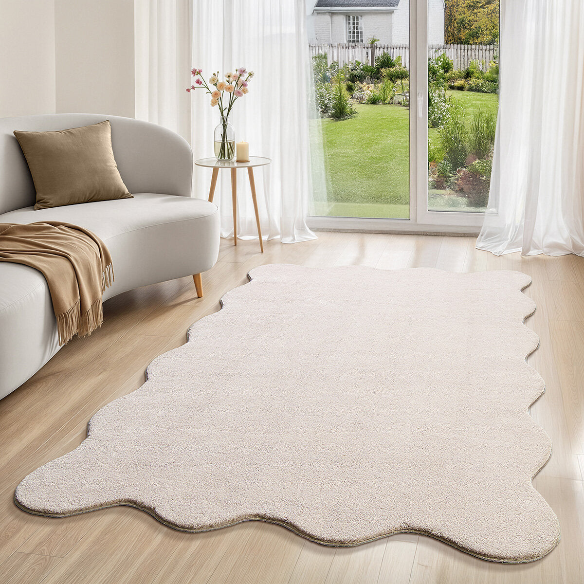 Vloerkleed Loft Shape – Zacht Hoogpolig Vloerkleed in Beige, Wasbaar tot 30° & Pluizig — hoek
