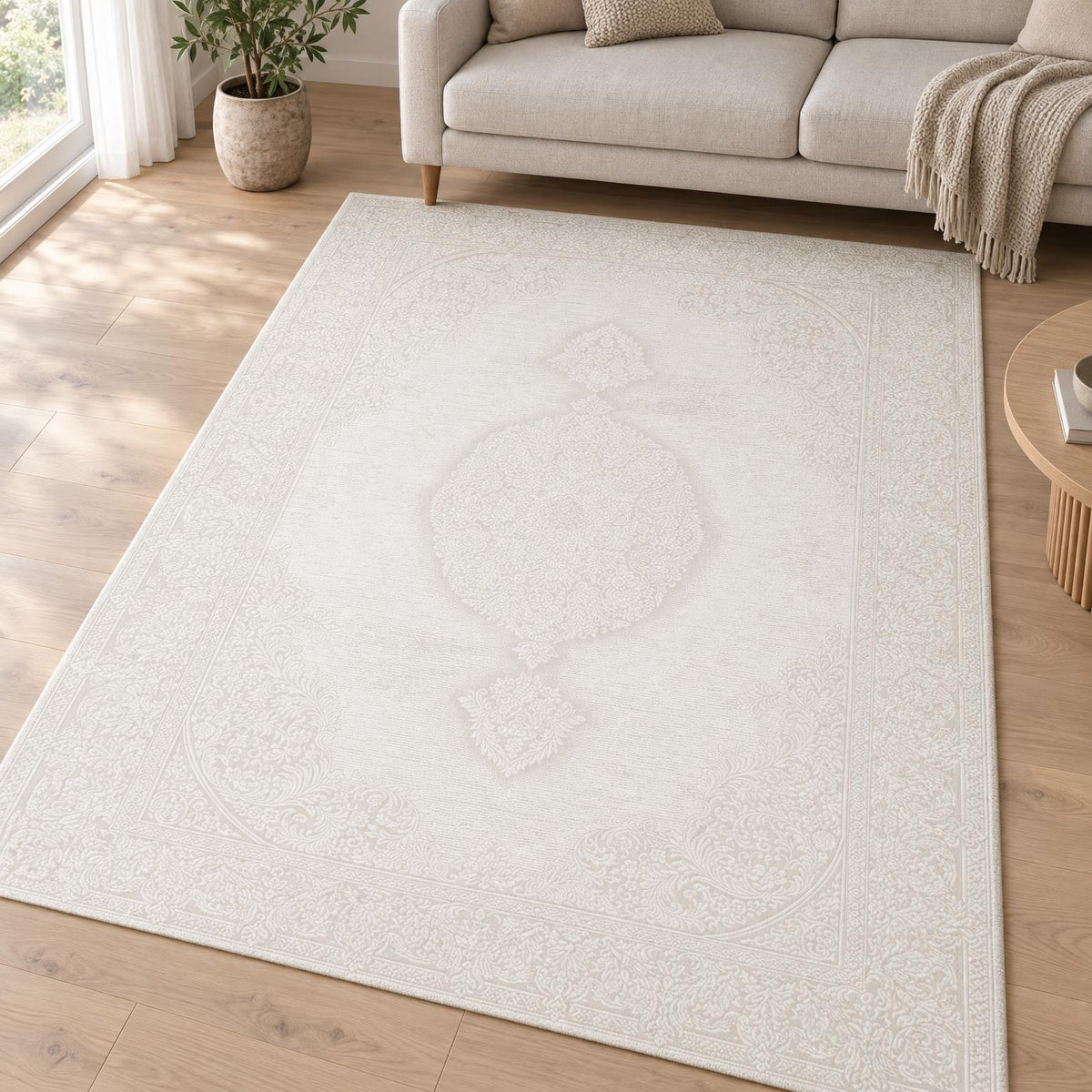 Vloerkleed Nepal 6403 Crème – dicht geweven – sfeerimpressie in de woonkamer