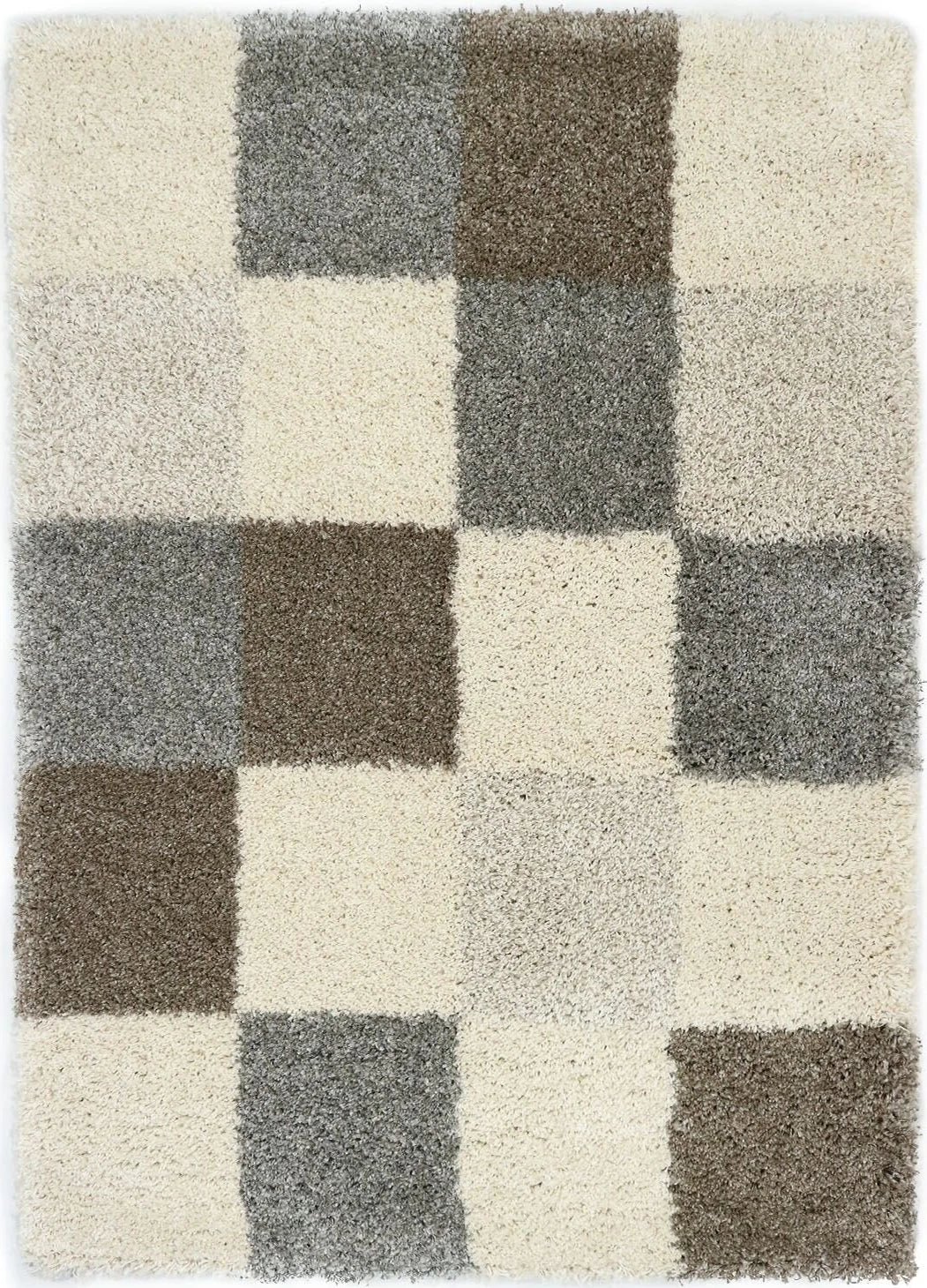 Hoogpolig Vloerkleed Shaggy Deluxe Beige Geblokt - Vooraanzicht