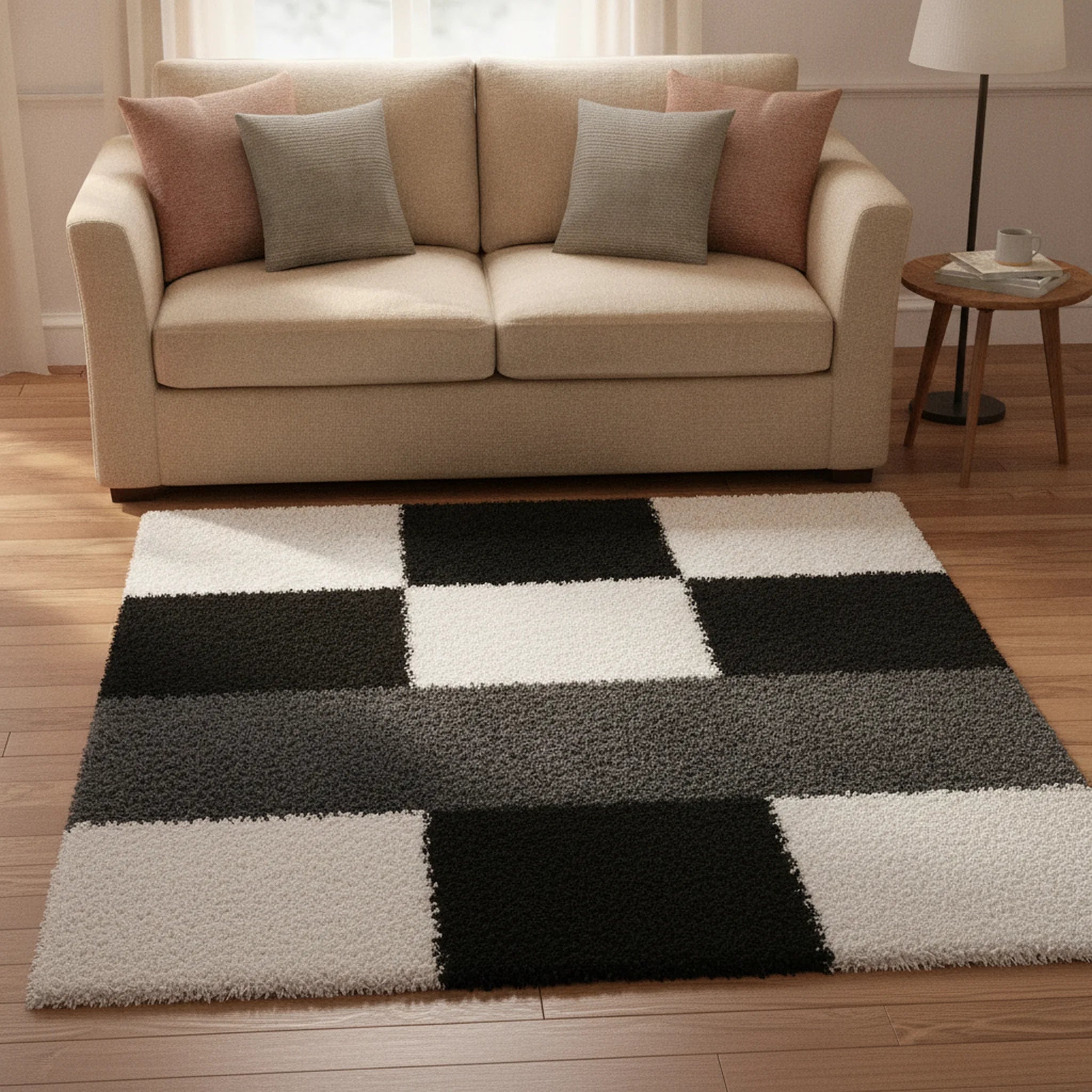 Vloerkleed Shaggy Plus 910 Grey Black - Sfeerbeeld