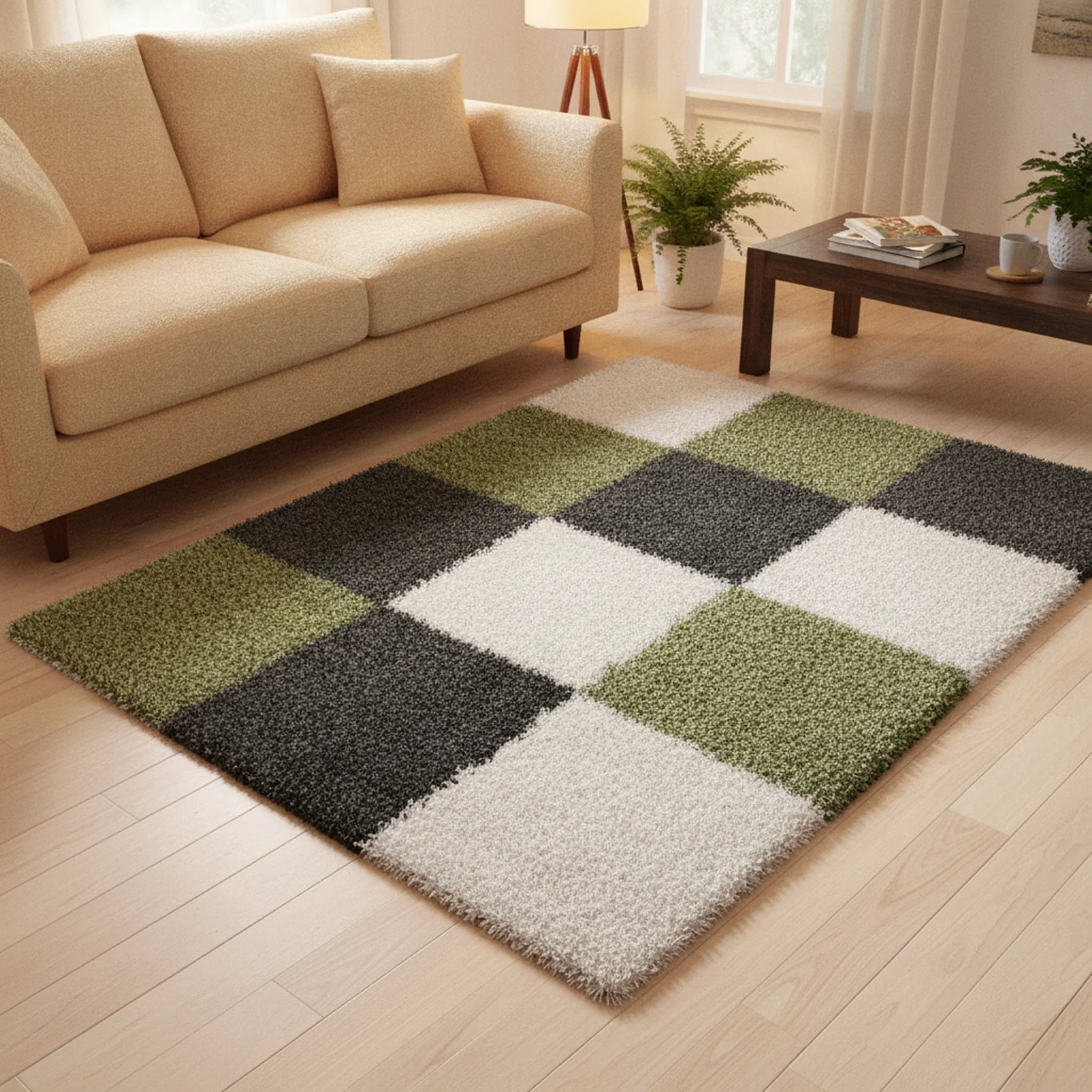 Vloerkleed Shaggy Plus 910 Grijs Groen - Sfeerbeeld