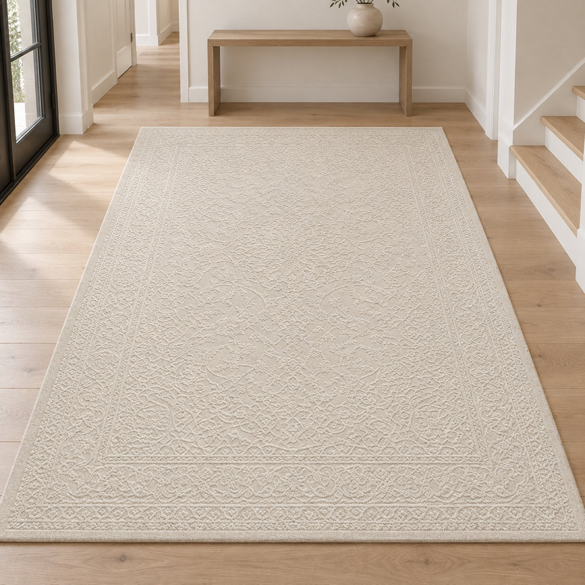 Vloerkleed Sign 1978 Crème – Wasbaar Kleed met 3D-Effect – sfeerimpressie in de keuken