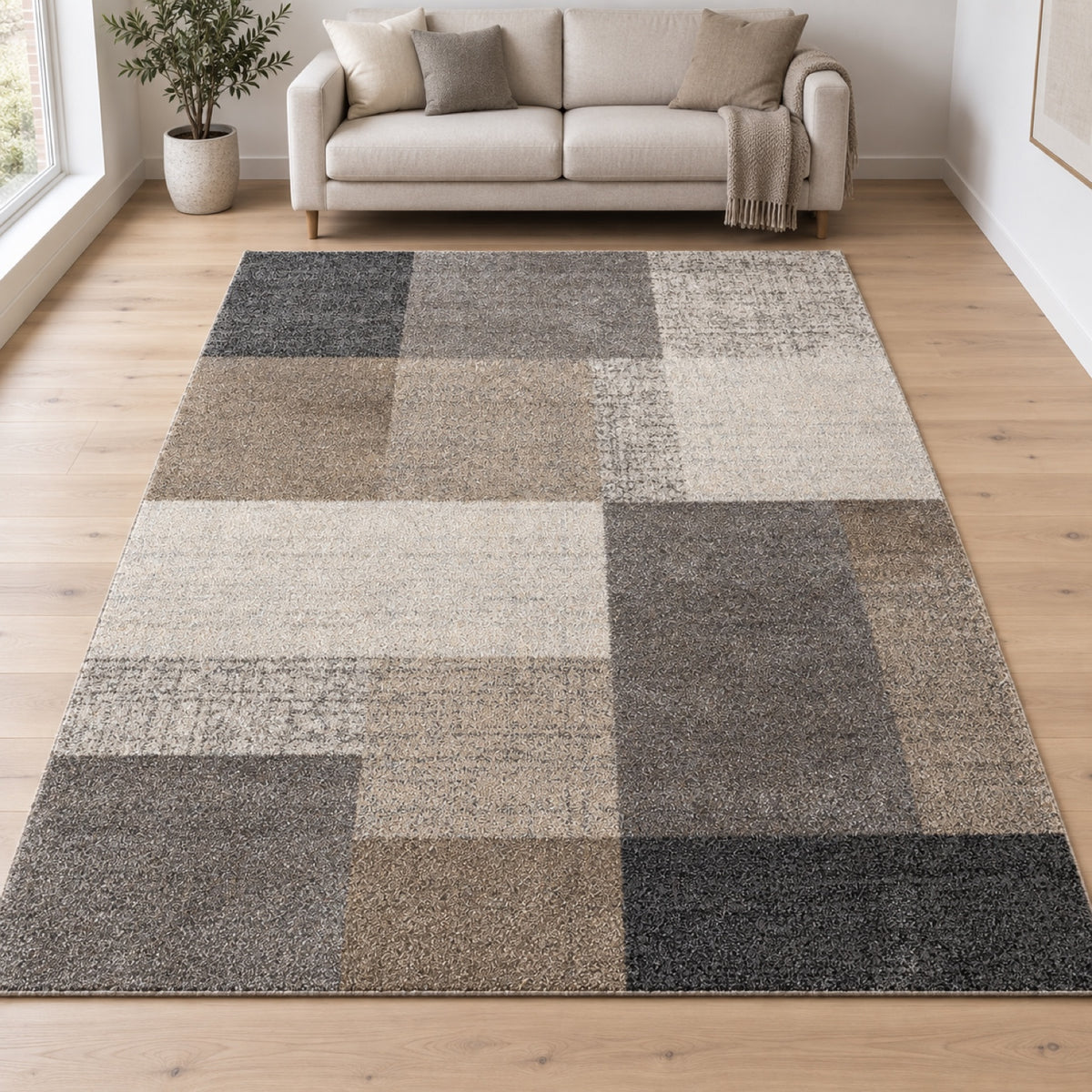 Vloerkleed Thales 6101 Beige – laagpolig en licht van toon – sfeerimpressie in de woonkamer