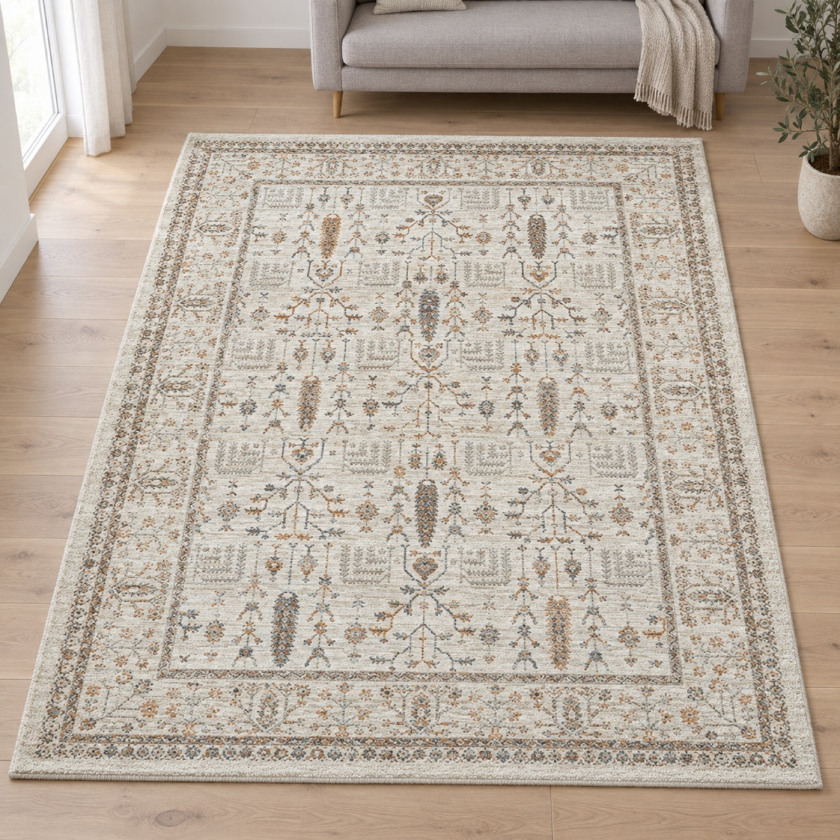 Vloerkleed Valeria 91001 Crème – geweven met korte pool van 7 mm – sfeerimpressie in de woonkamer
