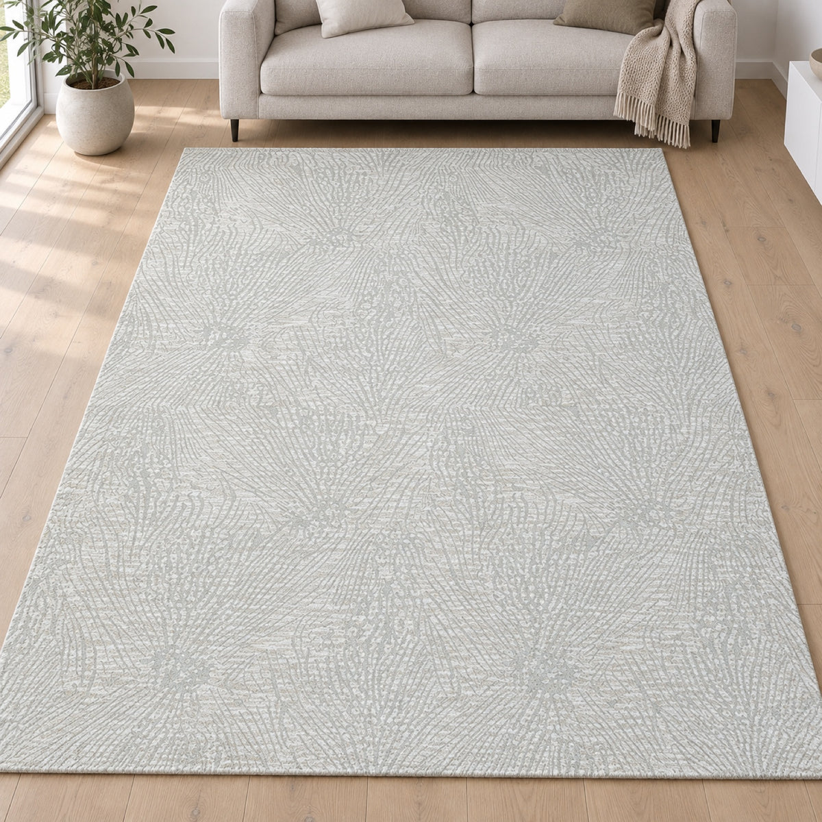 Vloerkleed Valeria 91073 Crème – zachte polyester op katoenen rug – sfeerimpressie in de woonkamer